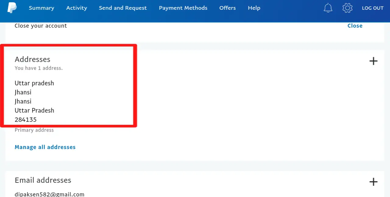 how to add a different country address in paypal